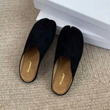 Hnzxzm Women Split Toe Fur Slippers Tabi Ninja Slip On Flats Round Toe Shallow Lazy Boat Slingback Mules Shoes Soft Warm Loafe