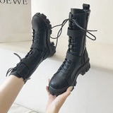 Hnzxzm Women's Boots Punk Shoes for Woman Half High Platform Footwear Biker Studded Mid Calf Western 2024 New on Promotion Work Rock In