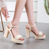 Hnzxzm Sandals for Women One Word Summer Block Heel Ladies Shoes Wedge with Platform Waterproof Footwear Chunky Super-high Beige F