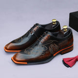 Hnzxzm Embossed Printed Business Formal Cowhide Shoes Men's Oxfords Genuine Leather Casual Lacquered Shiny Leather British Men's Shoes