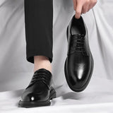 Hnzxzm 8cm Heel Spring Autumn Men's Leather Dress Shoes Fashion Casual New Designer Hollow Height Casual Platform Shoes Man