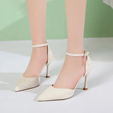 Hnzxzm Ankle Strap Stiletto Heels Pumps for Women Sexy Super High Heel Party Shoes Woman Pointed Toe Pearl Elegant