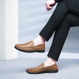 Hnzxzm Men Casual Shoes Luxury Brand Summer Fashion Genuine Leather Mens Loafers Hollow Out Breathable Slip on Driving Flat Shoes