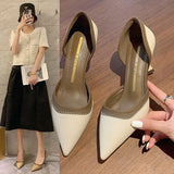 Hnzxzm Pointy French Color Matching High Heels for Women Slim Heel Single Shoes Niche Design Sense of Temperament Female Ladies Shoes