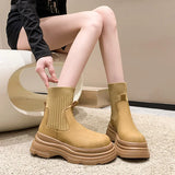 Hnzxzm New 2024 Autumn Winter Platform Heel Short Boots Women Fashion Suede Leather Slip-on Ankle Boots Ladies Thick Heel Booties