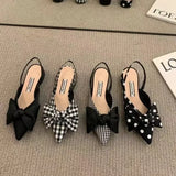 Hnzxzm Women's Sandals Summer 2024 Pointed Low Heels Bow-knot Sandalias Fashion Baotou Strap Elegant Female Shoes Chaussure Femme