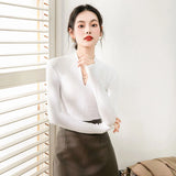 Hnzxzm Women's T-shirt Long Sleeve V-neck Slim Stretch Blouse Ladies Spring Fashion Solid Color Coffee Cotton Tight Shirt Women Tops