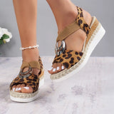 Hnzxzm Fashion Leopard Print Women's Sandals 2024 Metal Decoration Wedges Sandalias Mujer Lightweight Non-Slip Gladiator Shoes Women