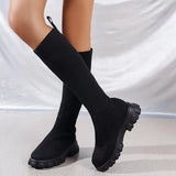 Hnzxzm Thick Sole Knitted Long Boots for Women Fashion Elastic Socks Shoes Boots Over Knee Round Toe Low Heels Botas De Mujer 2024