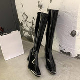 Hnzxzm Boots Long Footwear Winter Knee High Shaft Shoes for Women Very Heel Square Toe Platform Trend 2024 Waterproof Y2k Pu New