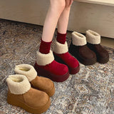 Hnzxzm Winter Warm Plush Women Snow Boots Chunky Short Booties Comfort Platform Flats Cotton Shoes