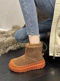 Hnzxzm Winter Boots With Fur Flat Heel Round Toe Brand Women's Shoes Boots-Women  Australia Plush Fashion Ladies Lolita Med