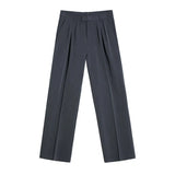 Hnzxzm Suit Pants Casual 2024 Spring New Fashion Loose Zipper Pocket Male Straight Wide Legs Trousers Solid Color