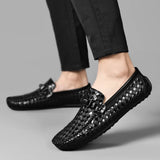 Hnzxzm Leather Men Shoes Casual Flats Men Shoes Breathable Loafers Genuine Leather Slip Moccasins Comfortable Checkered