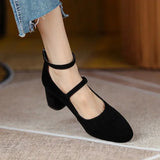 Hnzxzm Fashion Heel Women's High Heels Shoes New Black Suede Heels for Women Buckle Mary Jane Shoes Ladies Office Dress Pumps