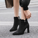 Hnzxzm Short Shoes For Woman Suede Women's Ankle Boots Very High Heels Booties Pointed Toe Footwear Heeled Black On Offer Korean Style