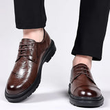 Hnzxzm Cow Leather Formal Shoes Lace Up Men Oxfords Thick Bottom Men Fashion Wedding Party Men Dress Shoes Italian Designer Male Shoes