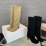 Hnzxzm Winter Street Style Round Toe Knee-High Women Boots Punk Thin High Heels Shoes Female Long Booties Zapatos De Mujer