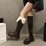 Hnzxzm Winter Women Warm Cotton Knee High Boots Elegant Slip On Shoes Concise Thick Heel Long Botas De Mujer