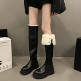 Hnzxzm Winter Women Warm Cotton Knee High Boots Elegant Slip On Shoes Concise Thick Heel Long Botas De Mujer