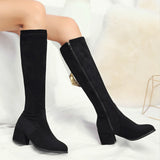 Hnzxzm Fashion Knee High Boots 2024 Winter Zipper Elegant Women's High Boots Black Beige Elastic Flock Long Tall Shoes Lady Autumn