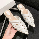 Hnzxzm Gold Silver Low Heels Slippers Women Summer Pointed Toe Thick Heeled Gladiator Sandals Woman Brand Designer Mules Slipper