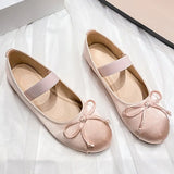 Hnzxzm Autumn Walking Women Ballet Flats Shallow Slip on High Quality Silk Sweet Bow Round Toe Plus Size Outdoor Ladies Mary Jane Shoes