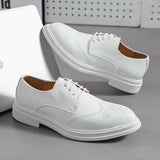 Hnzxzm Men shoes lace up oxfords Luxury Casual White Leather Leisure Dress Shoes Comfort Handmade Trend Fashion wedding party Shoes