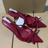 Hnzxzm Bow Pointed Toe High Heels Sandals Women Brand Designer Shoes Fashion Slides Sexy Slingback Shoes Elegant Mules Sandals Female