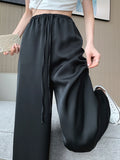 Hnzxzm Women's Wide Leg Pants Summer Ice Silk Straight Trousers High Waist Ladies Casual Loose Satin Soft Full-length Pants for Women