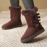 Hnzxzm Women Flock Fluffy Suede Snow Boots Cute Butterfly Round Toe Warm Boots Autumn Winter Thick Sole Platform Cotton Shoes