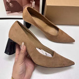 Hnzxzm 2024 Luxury Brand High Heels Women Pumps Wedding Party Footwear Elegant Pointed Toe Solid Suede Autumn Office Lady Modern Shoes