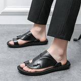 Hnzxzm Fashion Men Slippers Soft Sandals Men outdoor leather Flip Flops Slides Non-slip breathable Summer man Beach Sandals Men Shoes