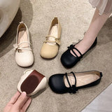 Hnzxzm Korean Style Women Flats New 2024 Fashion Flower Button Square Toe Mary Jane Shoes for Woman Comfort Casual Shoe Ballerina Flats