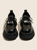 Hnzxzm Genuine Leather Platform Black Women Shoes Women's Spring And Autumn British Loafers Hepburn Style Ladies Shoes