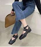 Hnzxzm New Design Mary Jane Shoes Women Elegant Square Toe Flats Summer Outdoor  Elastic Band Sandal Fashion Ladies Shoes