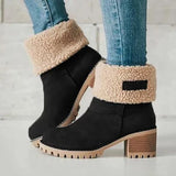 Hnzxzm Autumn Winter Keep Warm Fur Women Snow Boots Fashion Slip On Shoes Square High Heel Ladies Mid Calf Booties