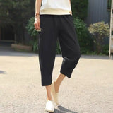 Hnzxzm Cotton Linen Pants Women's Summer Loose Solid Harem Pants Female High Waist Large Size Casual Khaki Calf-Length Pants  Women