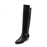 Hnzxzm Large Size Knee High Boots Women Gold Silver Women's High Boot Winter Fashion Zipper Casual Brand Low Heels Long Shoes Female