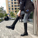 Hnzxzm Middle Heel Round Toe Women's Boots Winter Knee High Shaft Black Footwear Biker Long Shoes for Woman Y2k Hot Gyaru Sale Quality