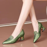 Hnzxzm Women Cute Sweet High Quality Green Slip on Heel Pumps for Party Ladies Casual Comfort Shoes