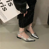 Hnzxzm Sandals for Women Closed Summer 2024 with Low Heels Ladies Shoes Silver Footwear Pointed Toe Party and Weddings Outdoor Korea F