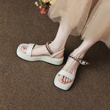 Hnzxzm Footwear Wedge Platform Waterproof Summer One Word Sandals for Women Beige Ladies Shoes Office Work with Medium Heels Sale