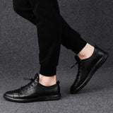 Hnzxzm Classic White Sneakers Men Casual Leather Shoes Male Lace-Up Genuine Leather Flats Fashion Korean Simple Footwear Size 47