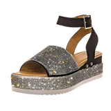 Hnzxzm Platform sandals Wedges Women's 2024 Trend Shoes Summer Woman Elegant Heels Fashion Party Dress Stylish Girls Black Rhinestone