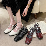 Hnzxzm Spring New Retro Small Leather Shoes Square Head Double Buckle Strap Mary Jane Thick Heels Sandals for Women