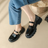 Hnzxzm New 2024 Spring Genuine Leather Women Shoes Casual Round Toe Flats Platform Buckle Strap Woman Shoes Loafers Oxford Casual Shoes