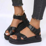 Hnzxzm Open Toe Flatform Wedges Shoes Woman Summer Beach Sandals Sexy Women Plus Size PU Leather Sandalias