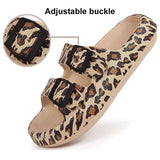 Hnzxzm Leopard Soft Sole Pillow Slippers for Women Double Buckle Thick Platform Cloud Slides Sandals Woman Summer Non-Slip Flip Flops