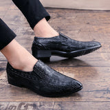 Hnzxzm Hot Summer Slip-on Business Leather Loafers Crocodile&Checked Pattern Dinner Men Dress Shoes Fashion Social Shoes Glossy Black